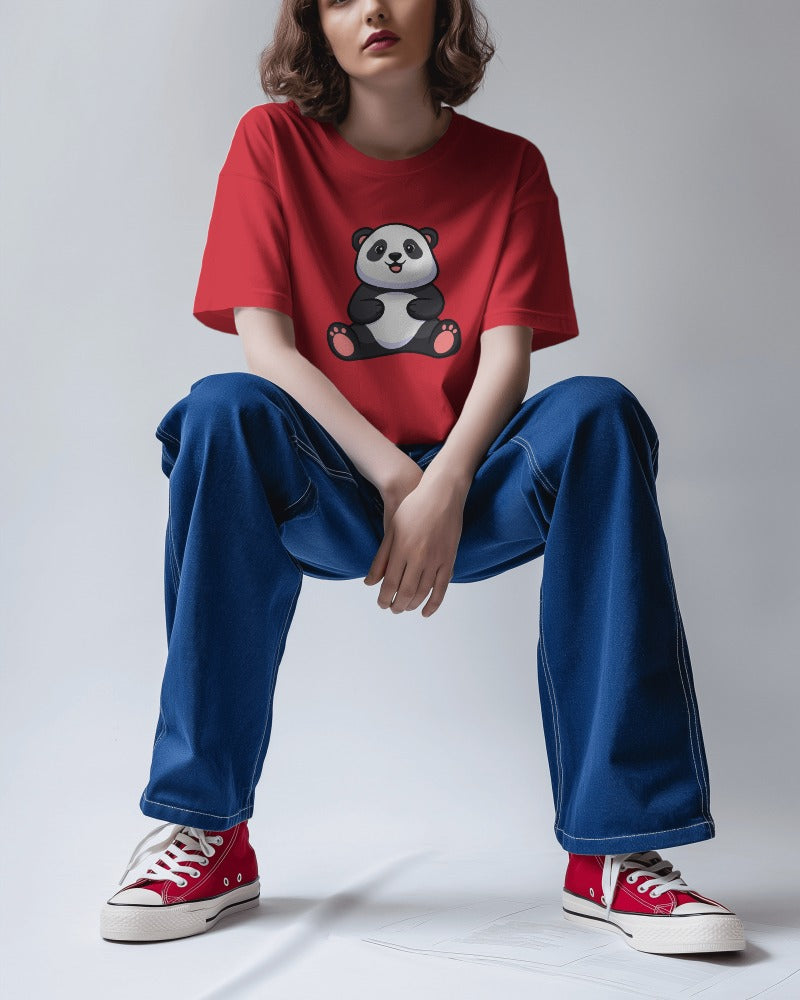 Veratees Panda Design Oversize Unisex T-Shirt