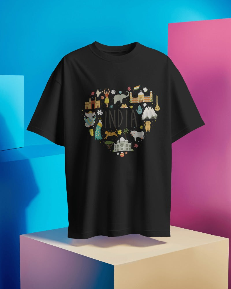 India Map Heart - Independence Day - 15th Aug Special - Unisex Oversize T-shirt